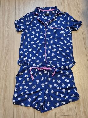 kate spade Navy Daisy Short Pajama Set with Pink Trim